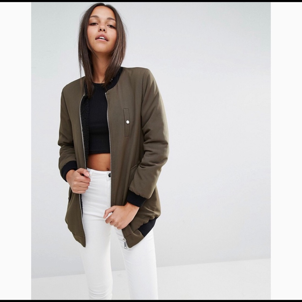 MISGUIDED Army Green Bomber Jacket